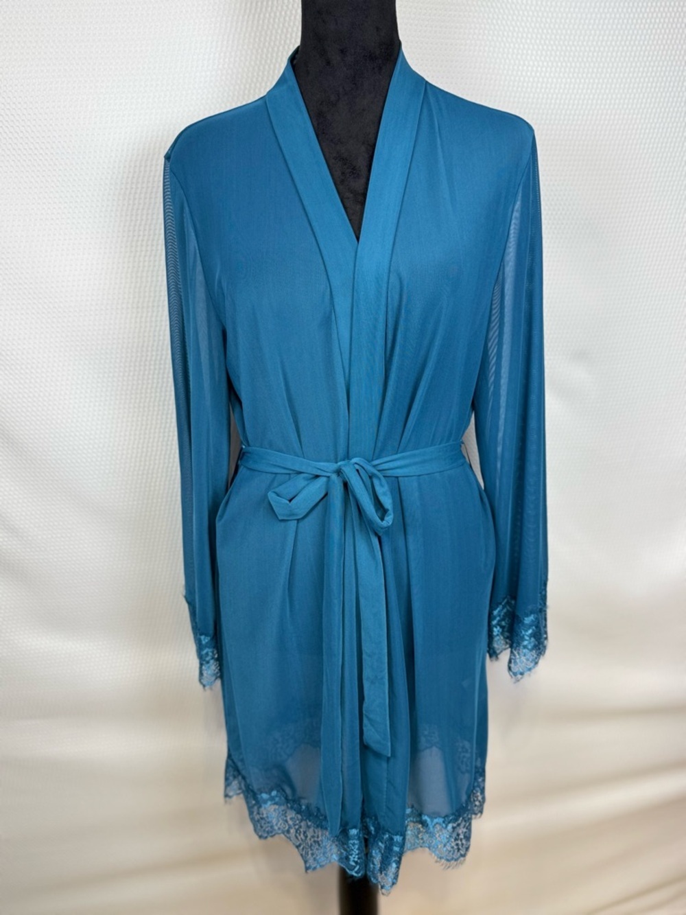 Teal Lace-Trim Robe with Belt By SHEIN Size Small